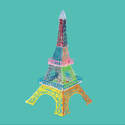 A 3D doodle of a multicolored Eiffel Tower